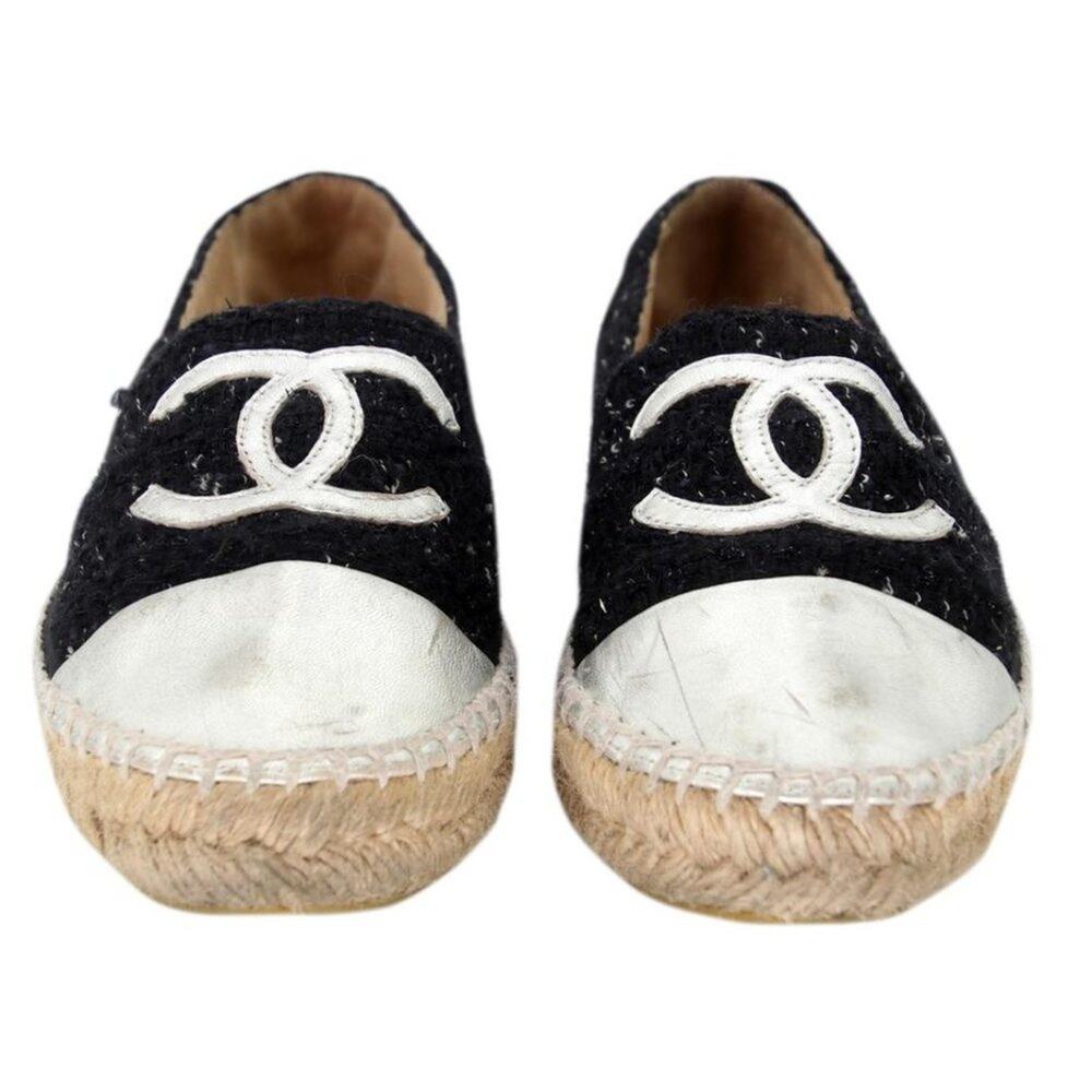 Chanel Espadrille 37 Tweed Canvas Cap-toe Cc Flats CC-0426N-0119